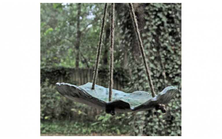 Leaf Impressed Bird feeder Using Low-fire Blackjack Clay